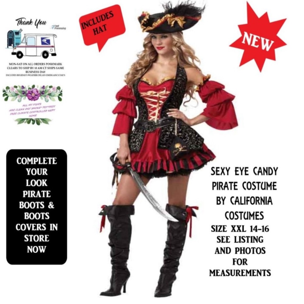🆕Eye Candy Pirate  Sexy  Spanish Womens XXL14-16 Deluxe Cali Costume Set NIP!